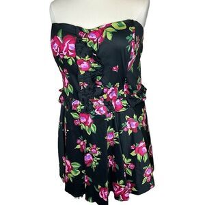 Torrid Strapless Cocktail Dress Size 26 Black with Pink Flowers